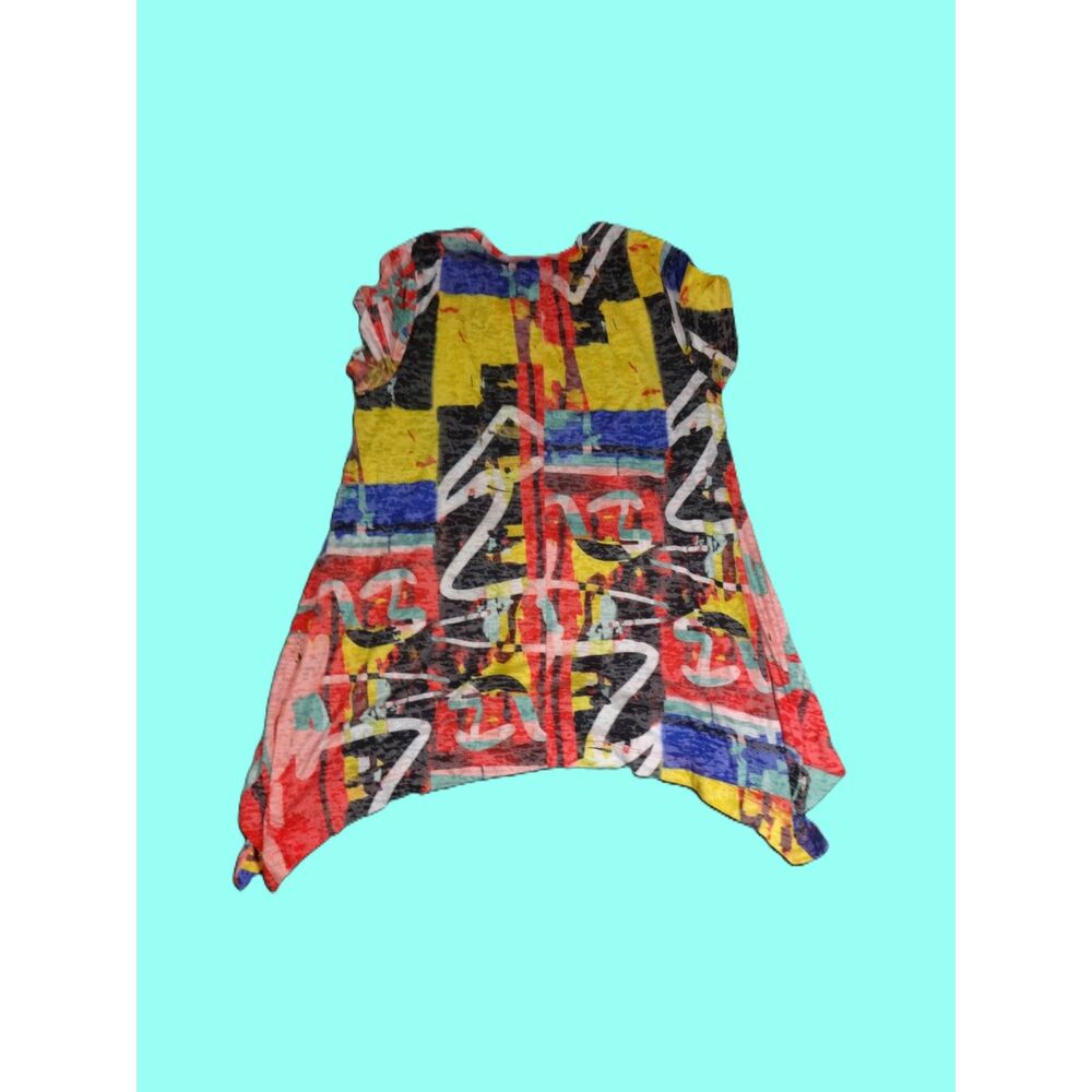 Chelsea & Theodore Multicolor Abstract High Low Handkerchief Hem Top Size Large - Picture 2 of 7